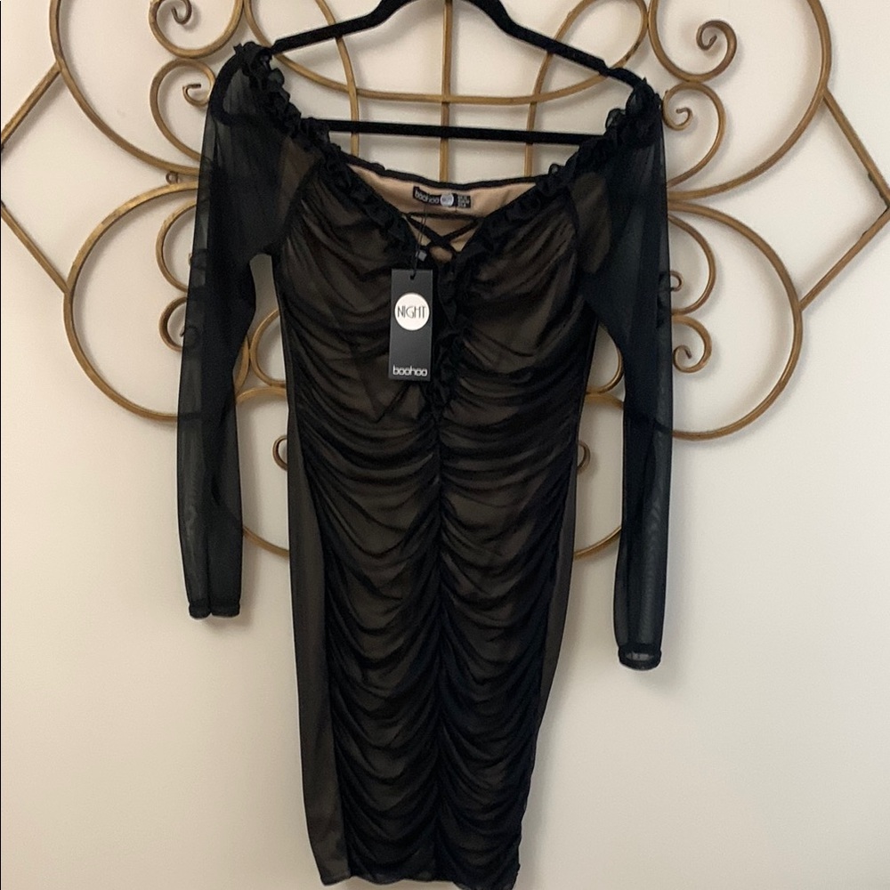 Boohoo Black Ruched Dress